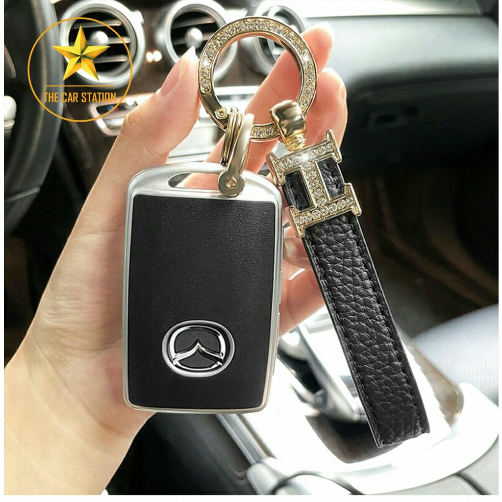 - Ốp đính đá bọc chìa khóa xe hơi ô tô Mazda 2 3 6 - Mazda CX 3 - CX 5 - CX 8 - CX 30 -  Bao da chìa khóa-Mẫu 08