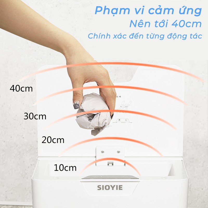 Thùng rác cảm ứng Sioyie thùng rác thông minh 16L có nắp đóng mở tự động 3-5s gia dụng công nghệ hiện đại Châu Âu