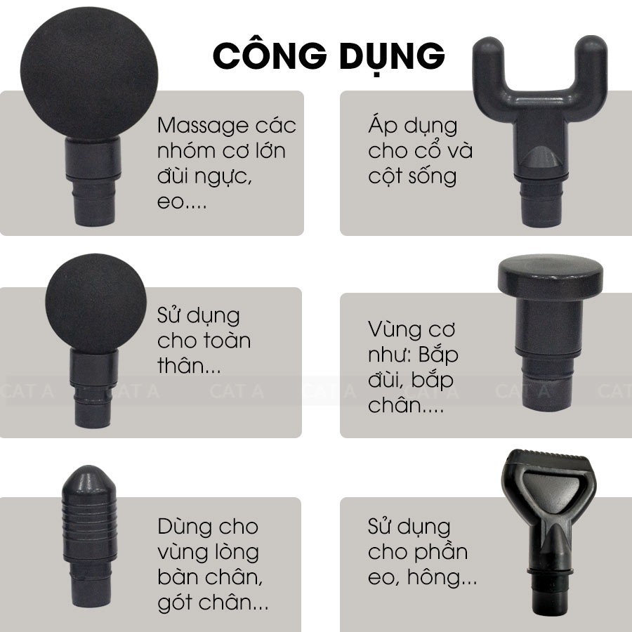 [BH Chính hãng] Súng Massage cầm tay cao cấp Cát Á EM011 - 20 Mức độ rung, 6 đầu trị liệu - Trị đau nhức, giảm căng cơ !