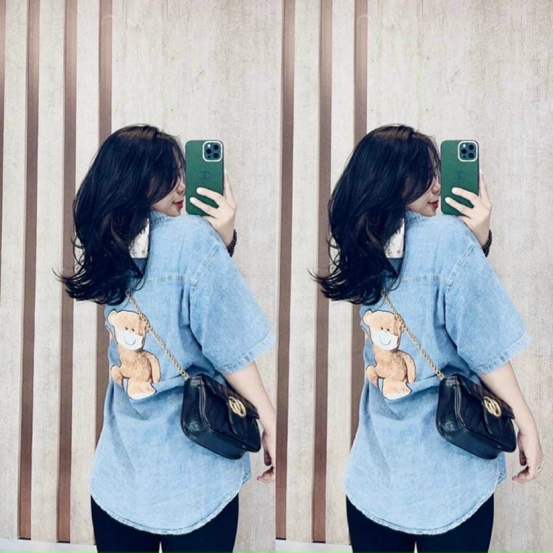 Áo sơmi jean in gấu form dài giấu quần - Áo form dài chất jean