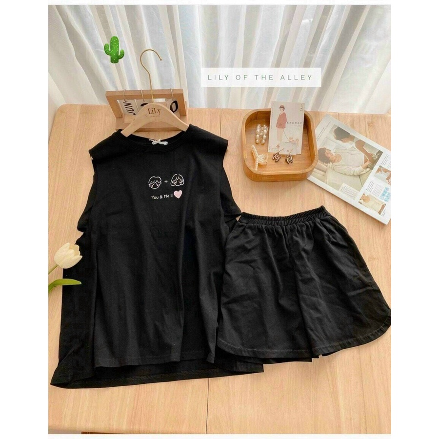 set bộ 3 món in cặp đôi  cá tính cho bạn gái áo tanktop, áo ống, quần có túi