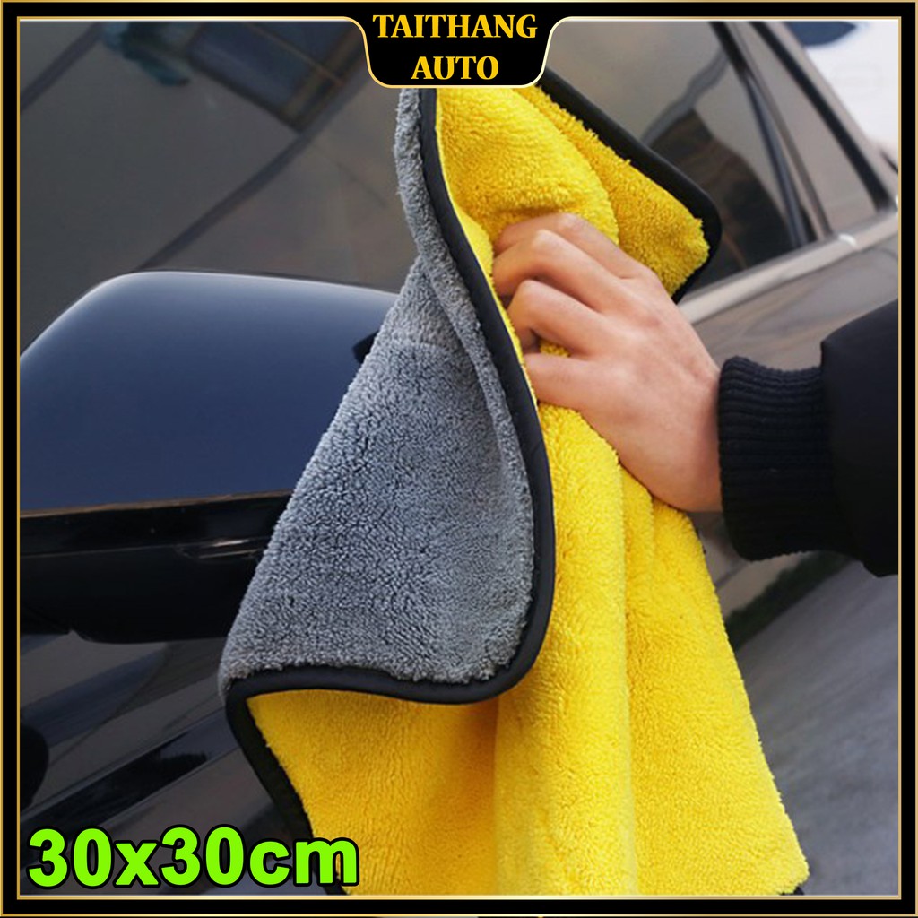 Khăn lau xe hơi chuyên dụng kích thước 30x30 vàng, thấm hút tốt , rửa xe, lau khô, lau sáp đánh bóng, vệ sinh vết bẩn