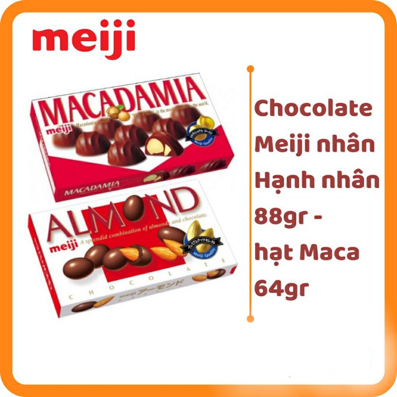 Chocolate Meiji nhân Hạnh nhân 88gr _ hạt Macca 64gr