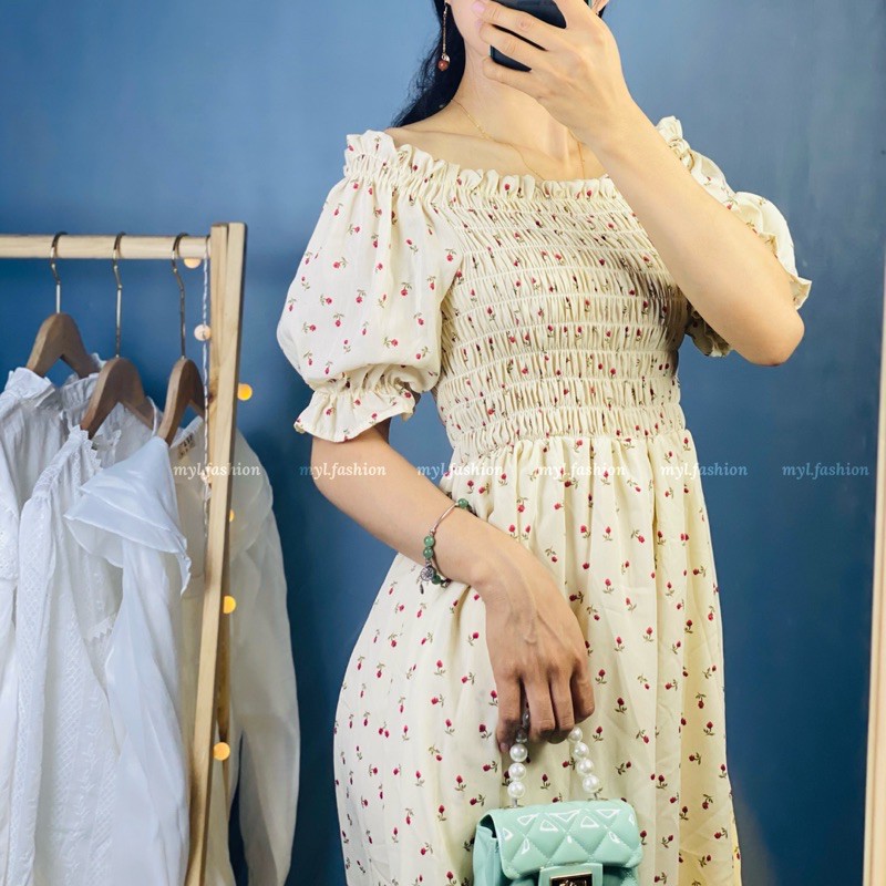 Đầm hoa nhí chun ngực myl.fashion, Váy trễ vai chun ngực vintage | BigBuy360 - bigbuy360.vn
