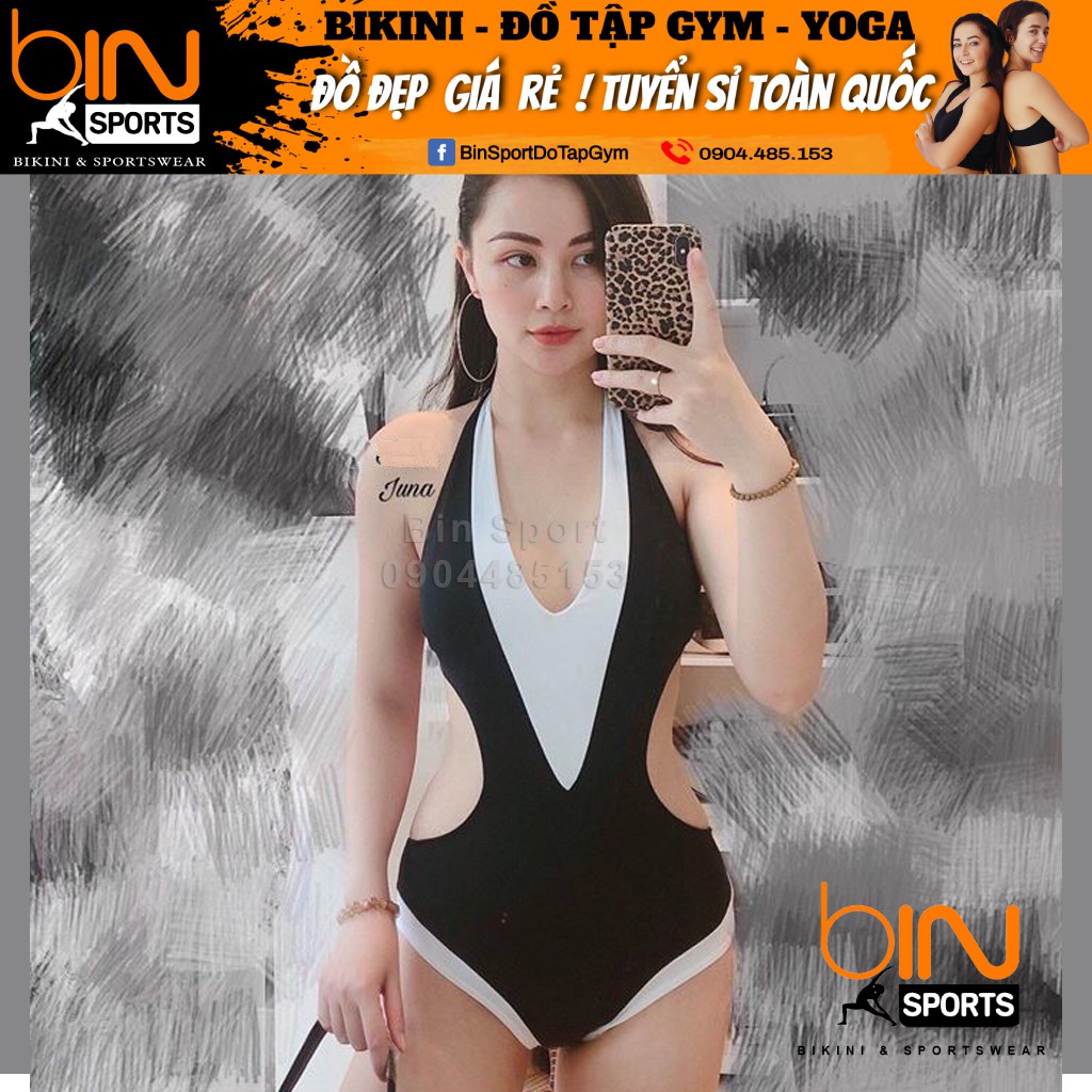 Bikini Nữ Một Mảnh Body Khoét Eo Viền Trắng Freesize Bin Sports BHV029