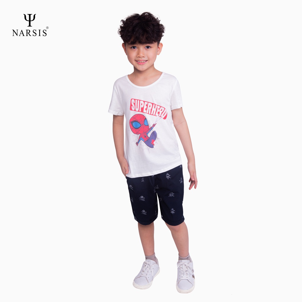 Áo phông bé trai Narsis KD0015 chất Cotton màu trắng in họa tiết Người Nhện