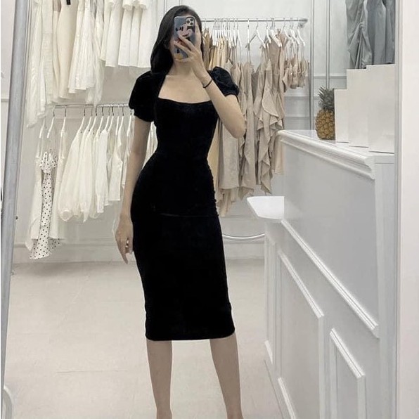 Đầm body umi cổ vuông tay bồng dáng dài 2 màu siêu xinh, Váy ôm nữ dự tiệc tay ngắn phồng đẹp | BigBuy360 - bigbuy360.vn