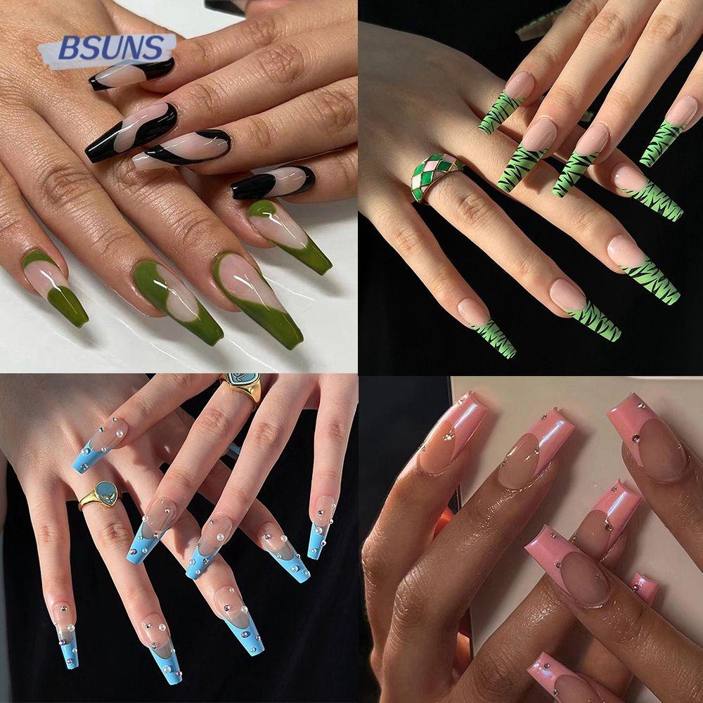 Bsuns 24 Móng Tay Giả Lượn Sóng Hộp Đựng Cà Phê Giả|Bộ Móng Tay Giả Phủ Toàn Diện