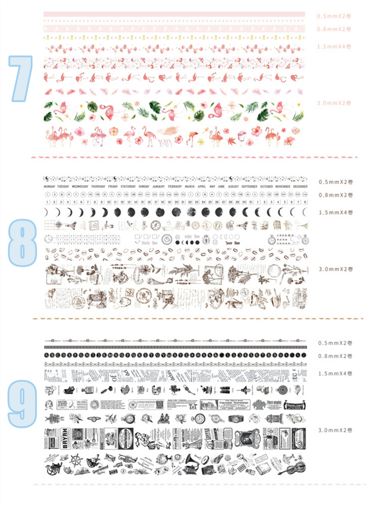 Set 10 cuộn băng giấy dính in họa tiết dễ thương