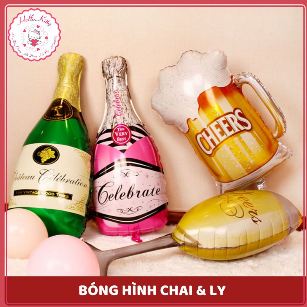 Bóng bay chai sampanh ly vương miện trăng khuyết nốt nhạc trang trí tiệc sinh nhật