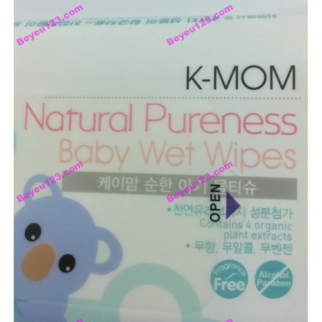 (100 tờ/bịch) Khăn ướt cao cấp không mùi K-MOM an toàn cho bé (Made in Korea)