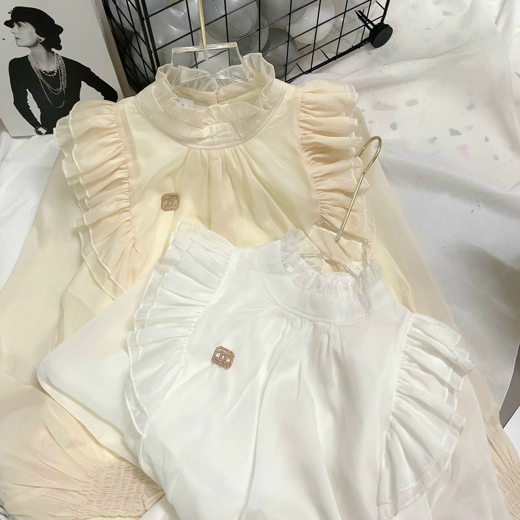 - Áo sơ mi nữ voan tơ dài tay vai bèo tiểu thư ulzzang - SM67 - jannahouse