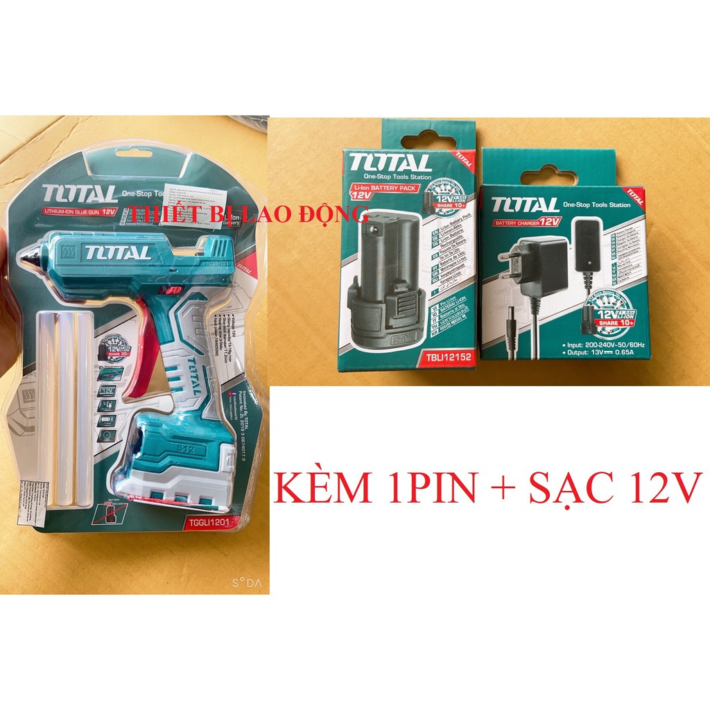 Súng bắn keo dùng pin Lithium-S12 TOTAL TGGLI1201 KÈM 1 PIN VÀ 1 SẠC