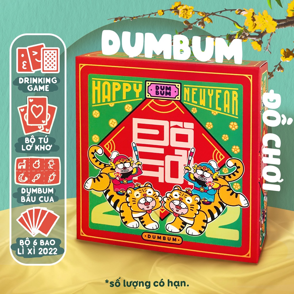 Bộ combo board game Tết DumBum drinking game xôm, bầu cua, bài tây, lì