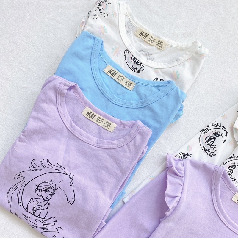 Áo dài tay thu đông bé gái - Set 3 áo cotton dài tay Elsa HM cho bé gái size 2-10t