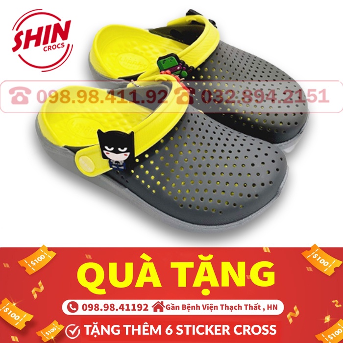 dép cross cho béFREESHIPsụcLIT cross cho bé màu xám  xanh chuối SHIN99IO097221 tặng thêm 6 jibitz cross