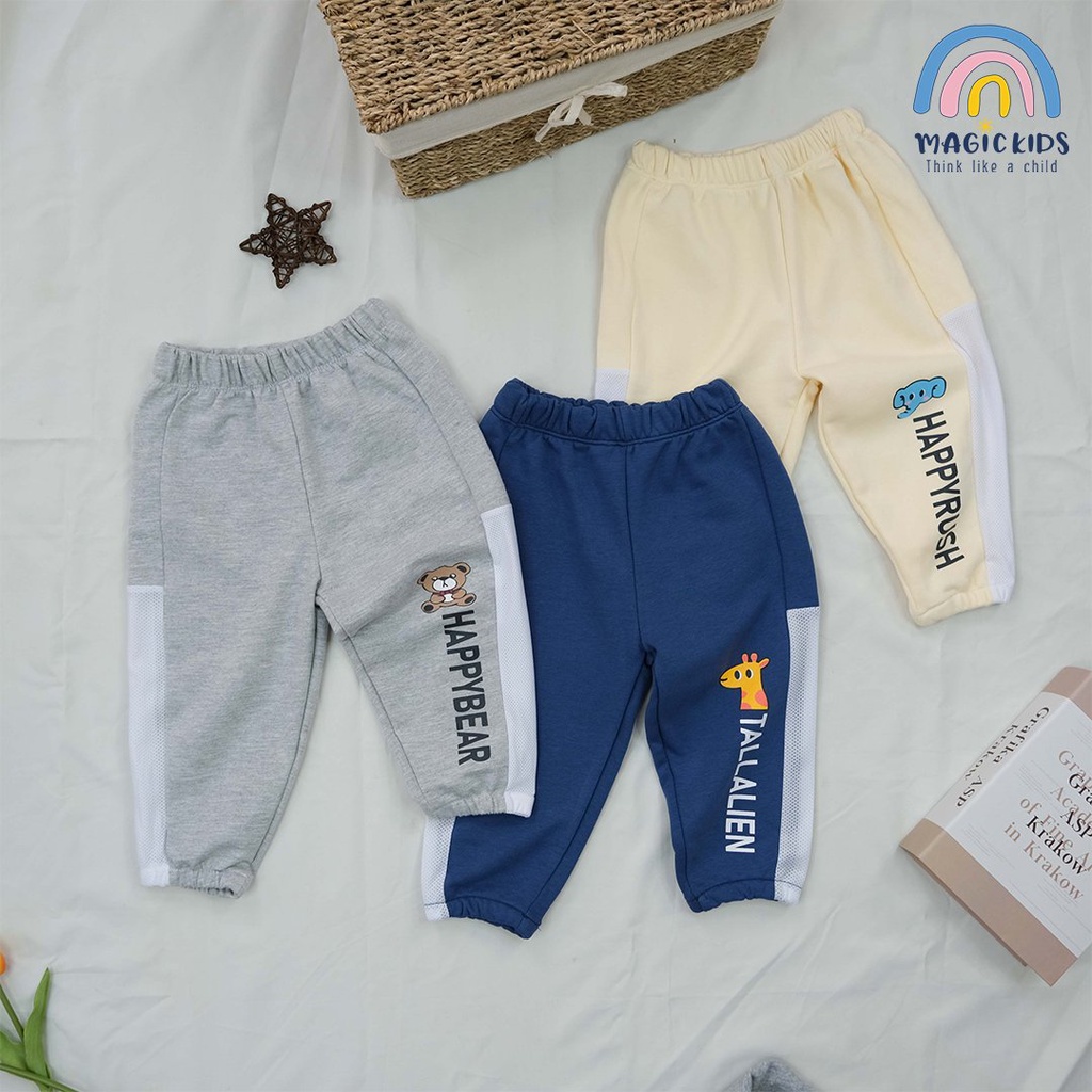 Quần dài thể thao cho bé Magickids thiết kế bo gấu phối viền lưới thoáng khí in hình dễ thương Quần áo trẻ em QD22009