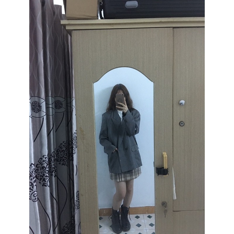 áo blazer vest khoác hàn 2 lơp siêu xinh màu xanh lính (100% ảnh thật tự chụp)