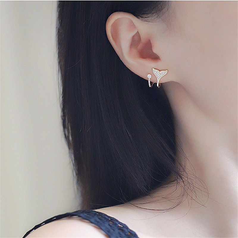 Bông Tai Đuôi Cá Đính Kim Cương Giả Phong Cách Hàn Quốc Cho Nữ