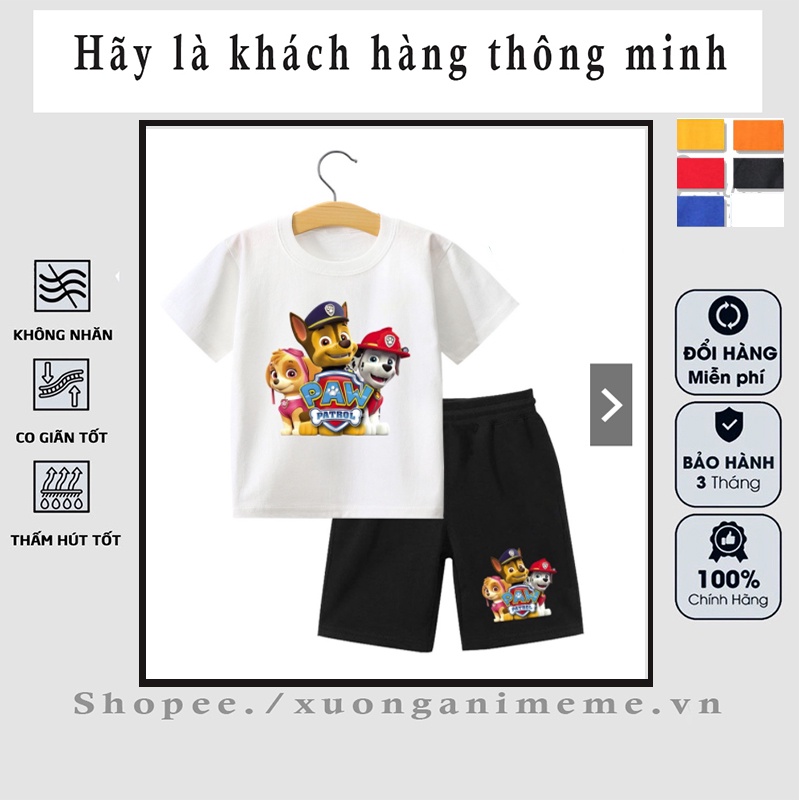 Đồ bộ bé trai, đồ bộ bé gái cộc tay chất cotton in hình Chó Cứu Hộ đủ size