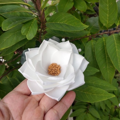 [ Hàng Thiết Kế ] Hoa cài áo handmade hoa sen ruy băng cao cấp