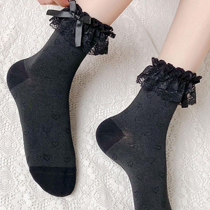 Xiangbao Vớ Thuyền Nhún Bèo Phối Ren Họa Tiết Kẻ Sọc / Trái Tim Ngọt Ngào Phong Cách Lolita Nhật Bản Harajuku