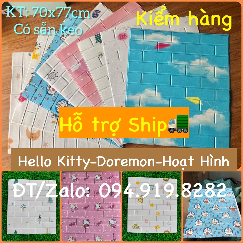 Xốp Dán Tường 3D Hoạ Tiết - Hoạt Hình Cao Cấp 🔴 |Giá SỐC| 🔴Khổ 70x77CM Dày 4,5MM LOẠI 1 DORAEMON KITTY CHO TRẺ