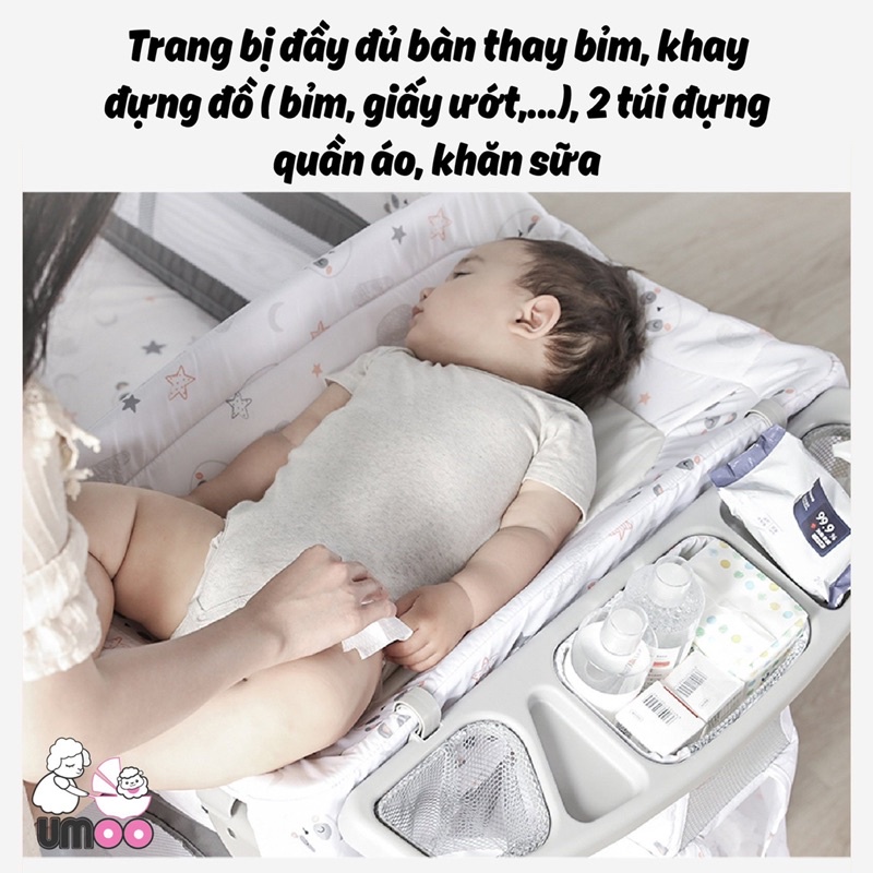 Nôi Cho Bé Đa Năng Umoo UM-08108, Full Tính Năng Gấp Gọn Dùng Cho Bé Từ Sơ Sinh