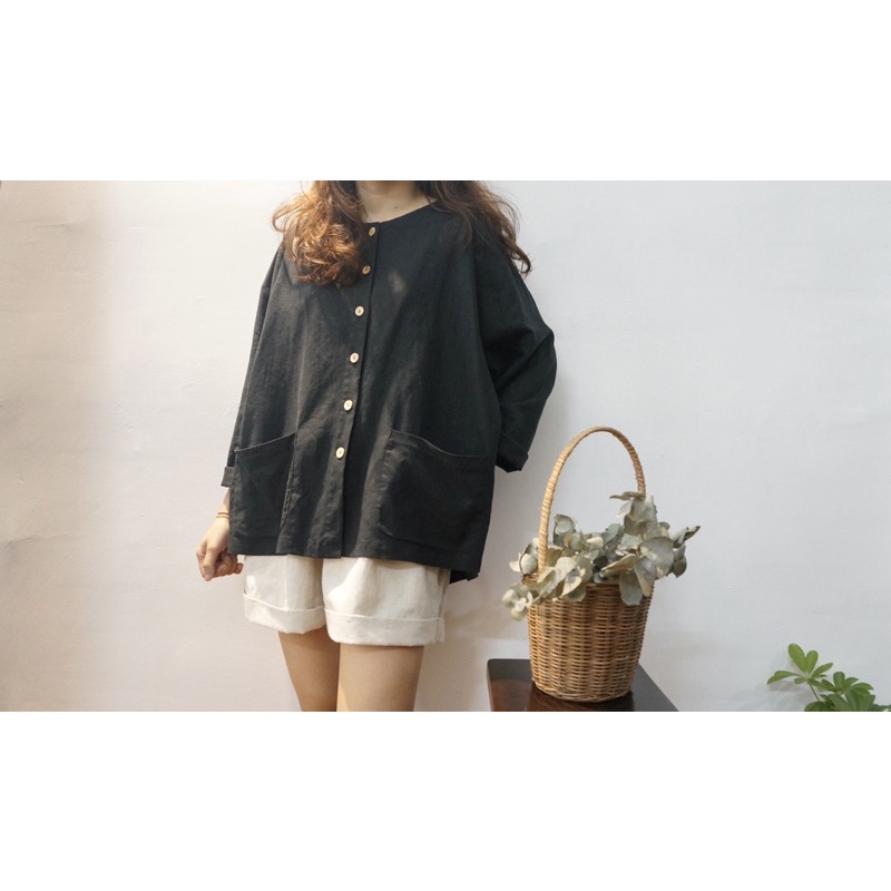 Áo suông tay dài linen
