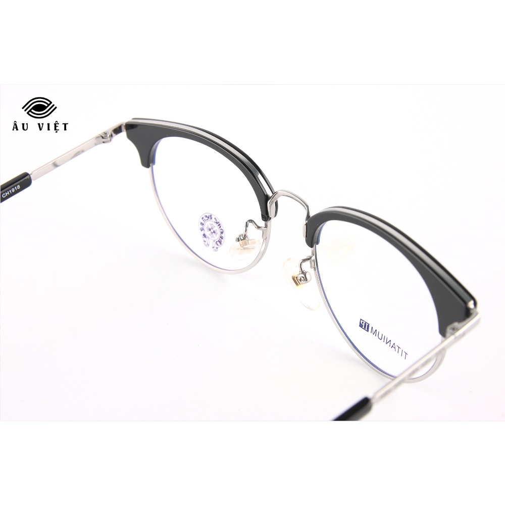 Gọng kính CH-1918 kim loại titanium dáng tròn nam nữ màu bạc Full box