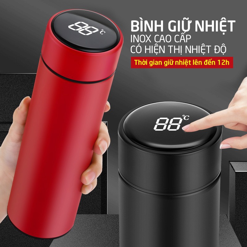 BÌNH GIỮ NHIỆT INOX 304 TÍCH HỢP MÀN HÌNH LED HIỂN THỊ NHIỆT ĐỘ - HÀNG CAO CẤP GIỮ NHIỆT SUỐT 12 GIỜ 500ML