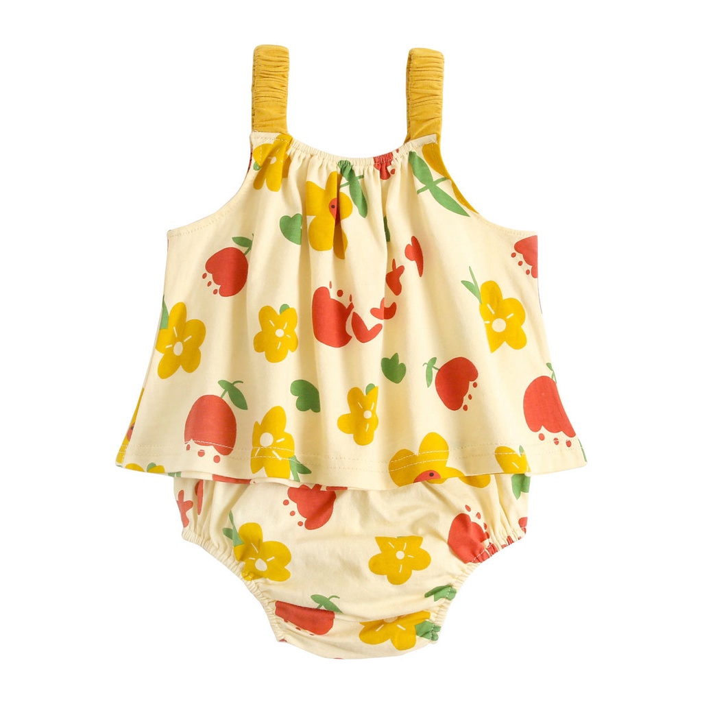 Bộ Áo Liền Quần Bằng Cotton Trơn In Hoạt Hình Dành Cho Bé Gái 2063