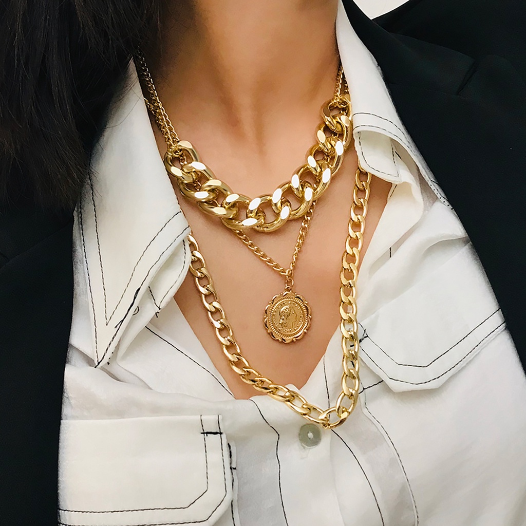 Dây chuyền nhiều lớp dây xích phong cách hip hop cá tính