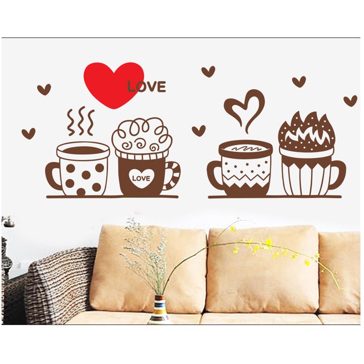 Decal dán tường trang trí quán cafe, coffee - tách cà phê AmyShop