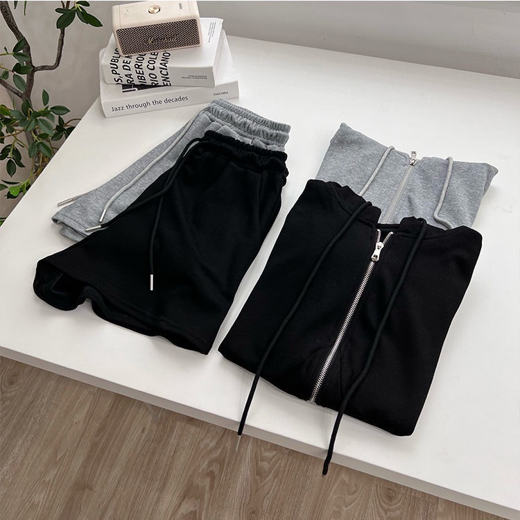 2022 hooded grey shorts sportswear suit women summer lively leisure fashion age-reducing short-sleeved running two-piece set
