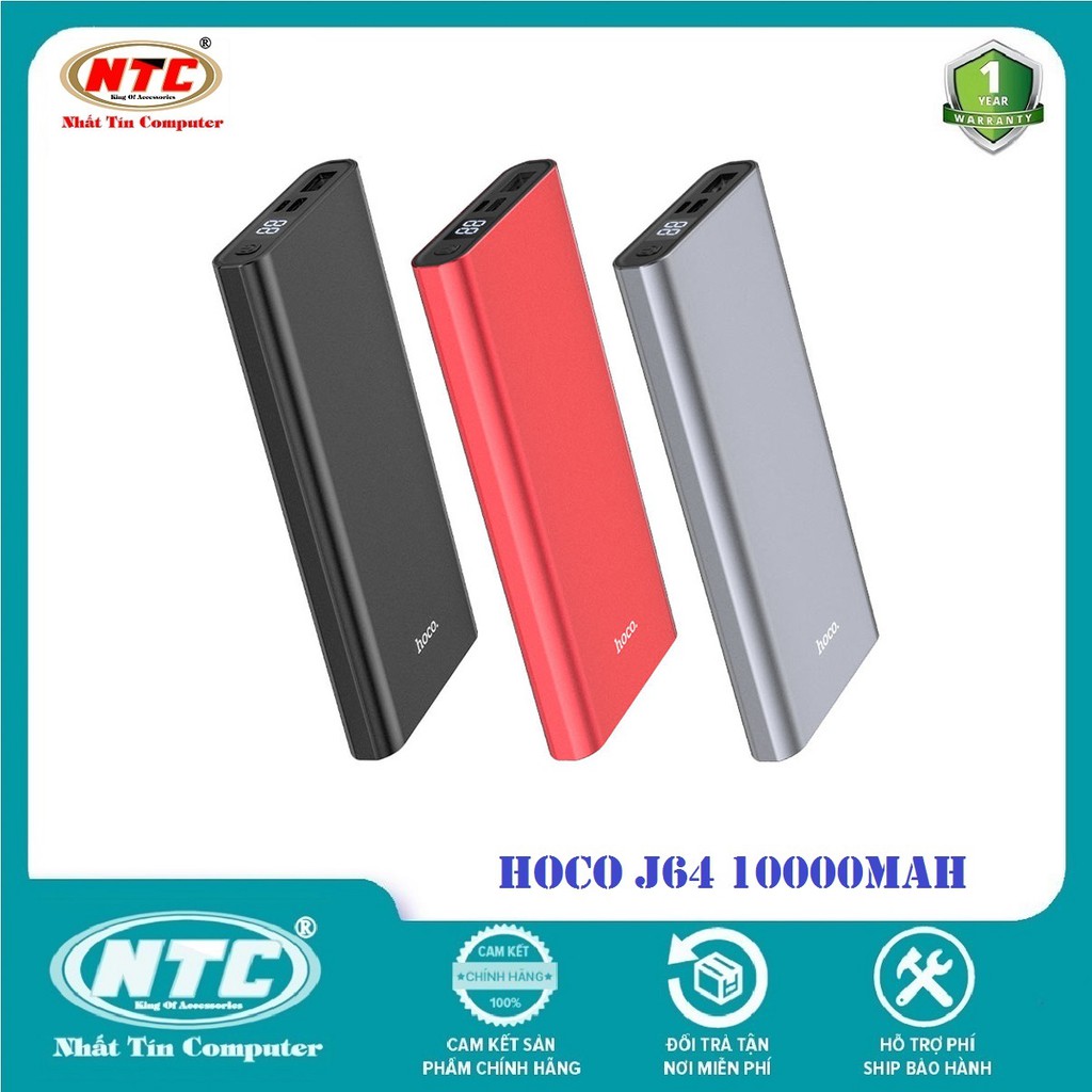 Pin sạc dự phòng Hoco J68 Resourceful 10000mAh Output 2A, LCD, Vỏ kim loại - Hàng chính hãng