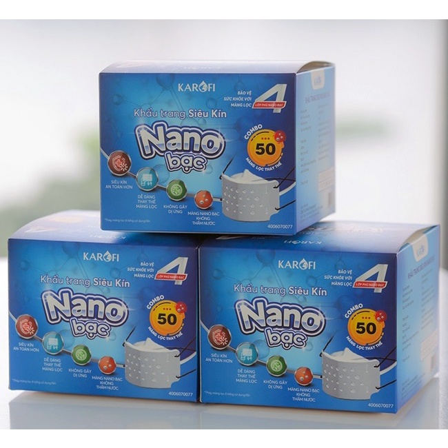 Khẩu trang siêu kín kháng khuẩn 4 lớp NANO bạc KAROFI + 50 Màng lọc Nano thay thế