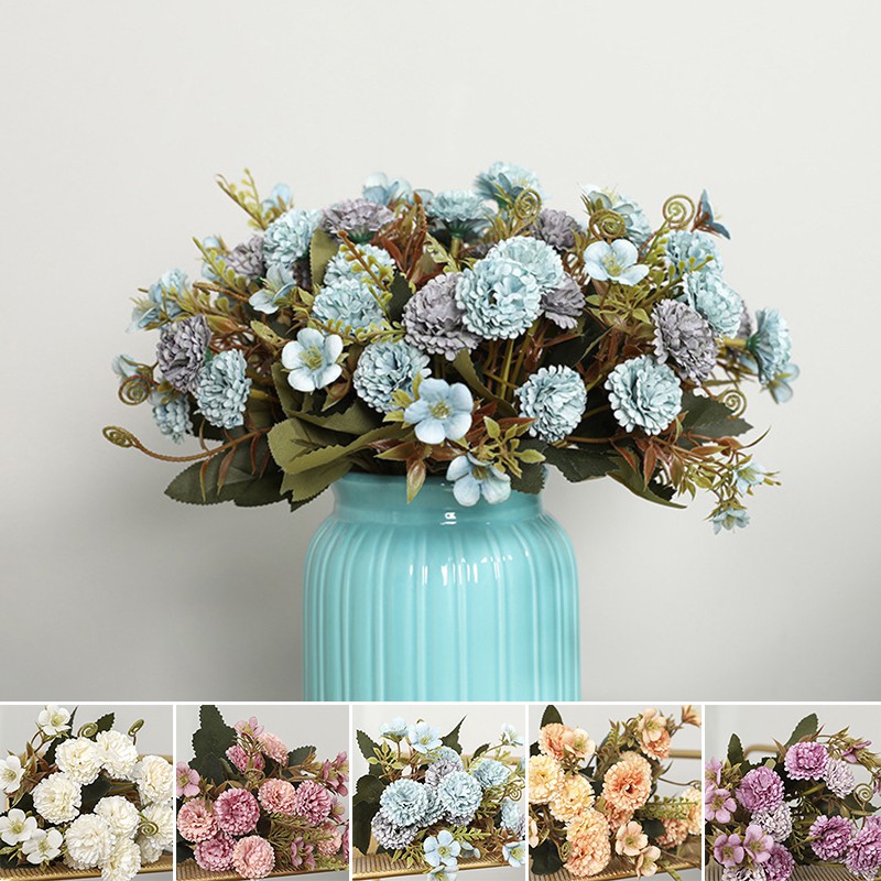 11 Heads Artificial Fake Silk Carnation Flower Bouquet Home Wedding Party Decor