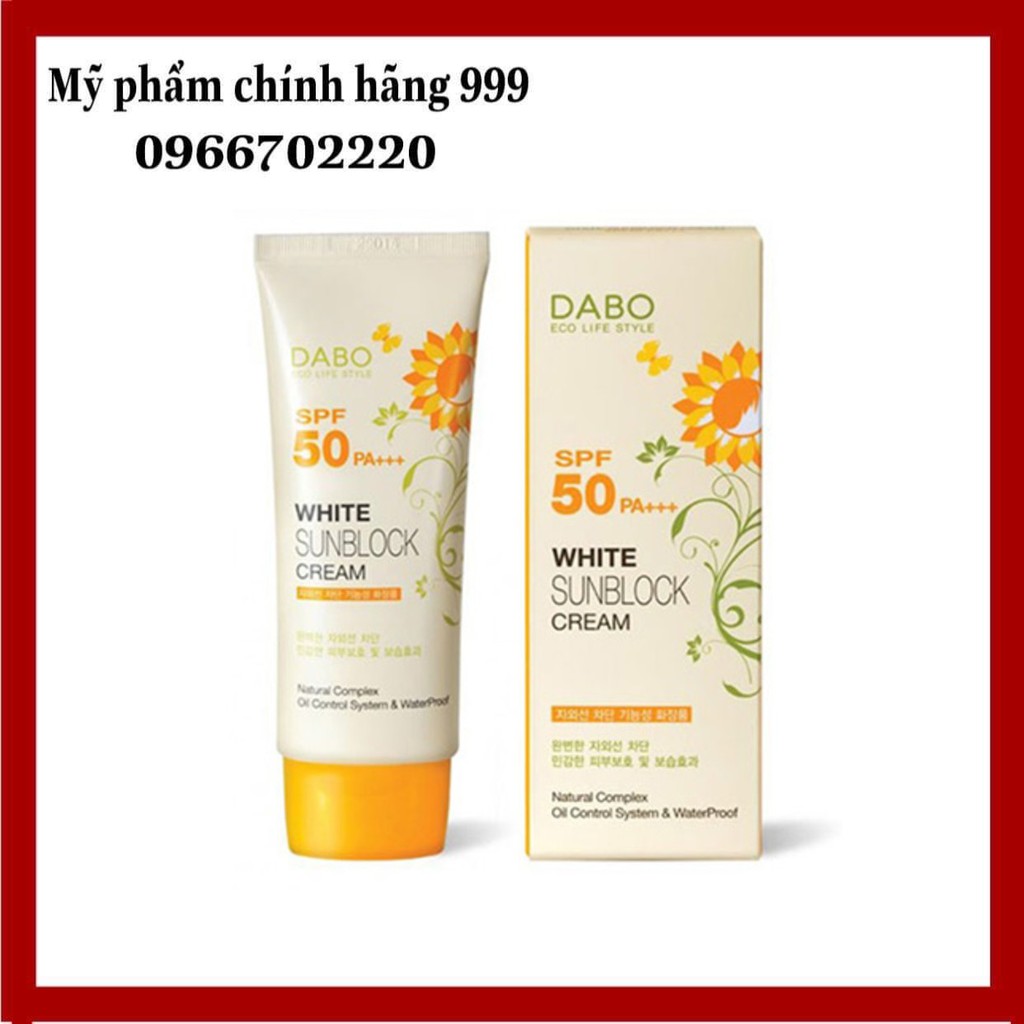 Kem Chống Nắng Trắng Da, Mỏng Mịn Dabo White Sunblock Hàn quốc 70ml/Tuýp- Hàng chính hãng