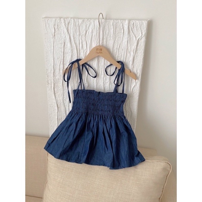 Áo Babydoll 2 dây chun ngực dáng lửng buộc nơ vai TG Shop9398