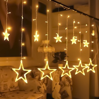 Đèn LED dây nháy thả mành ngôi sao 6 lớn 6 nhỏ, đèn rèm trang trí trăng sao, màn led thả 12 bóng tròn hàng L1 rất đẹp