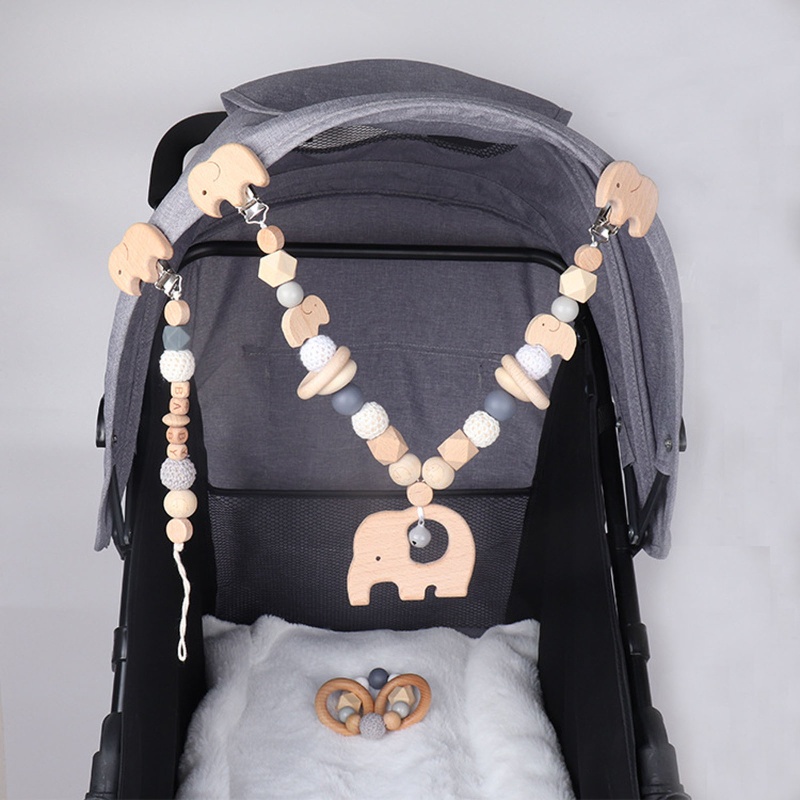 Set 3 Dây Đeo Núm Vú Giả Gắn Xe Đẩy Em Bé Hình Chú Voi Dễ Thương