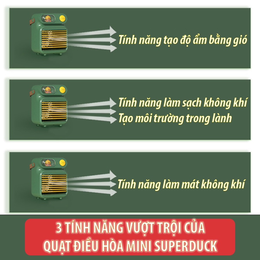 Quạt Điều Hòa Hơi Nước Mini Tích Điện Máy Làm Mát Không Khí  Để bàn 3 Chế độ gió tạo ẩm lọc không khí Đèn ngủ trang trí