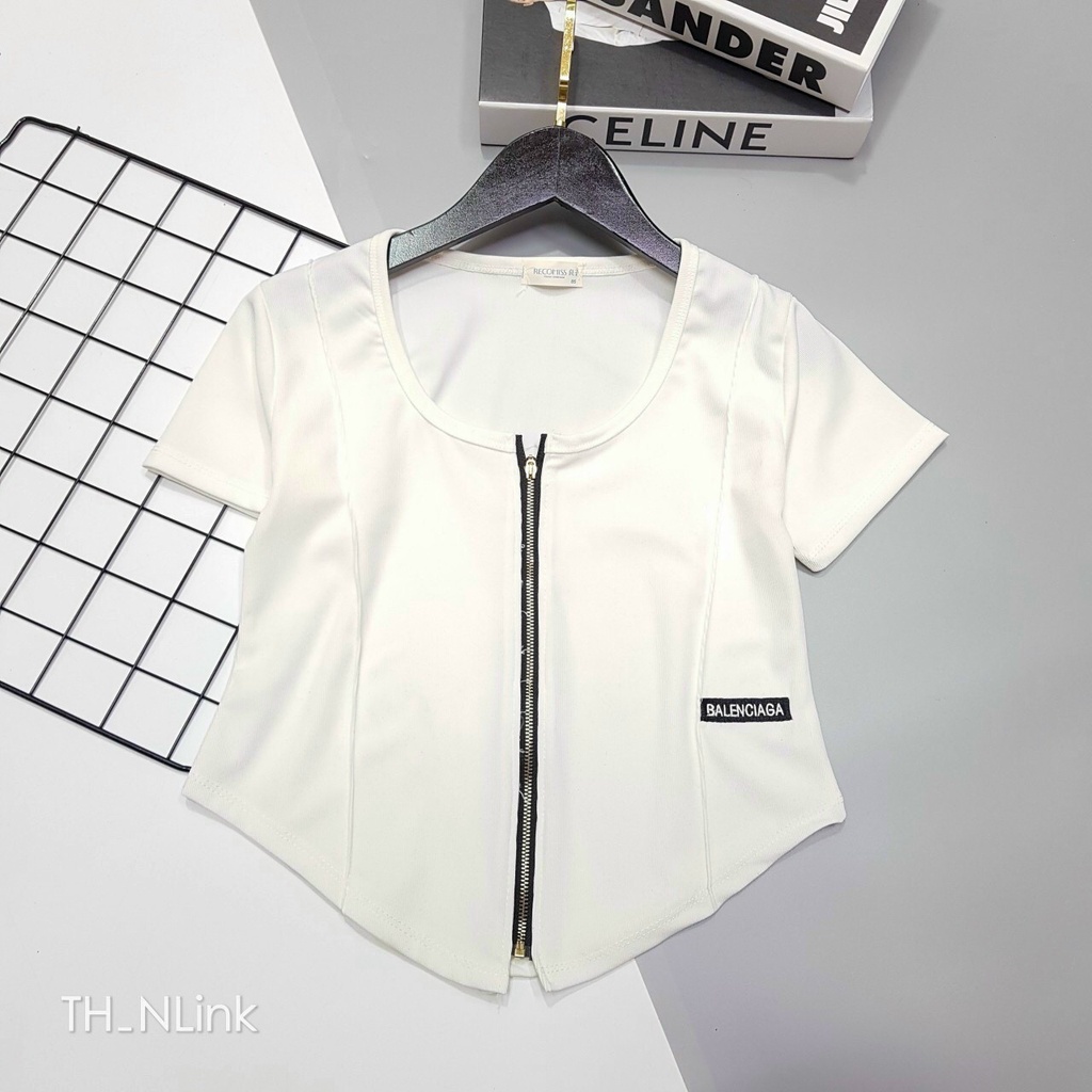 Áo thun cổ tròn khoá kéo ngực_áo kiểu sexy chất thun bozip mềm mịn | BigBuy360 - bigbuy360.vn