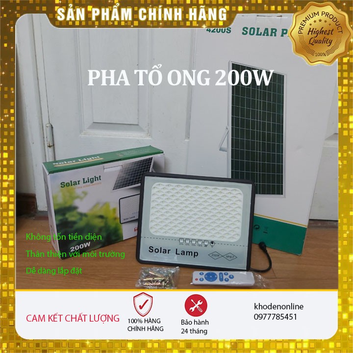 Đèn pha Tổ Ong 200W năng lượng mặt trời chống lóa - Chiếu sáng sân vườn, nhà xưởng độ bền tới 10 năm