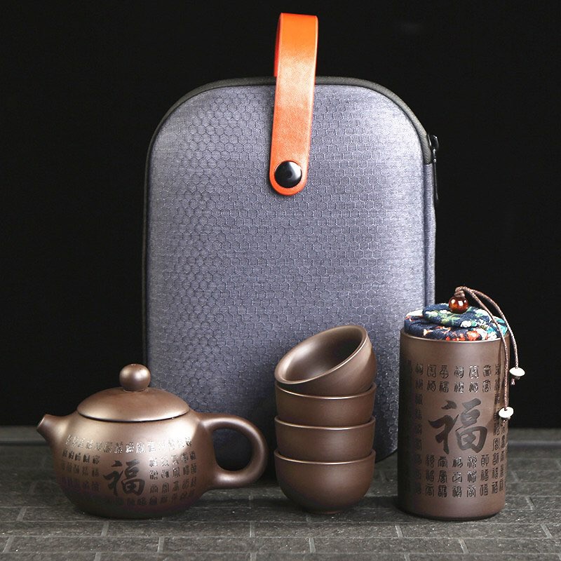 Bộ bình trà tử sa 💝Freeship💝 ấm Tử Sa [KHẮC CHỮ] Bộ ấm chén có túi đựng đi du lịch + Tặng Kèm Khăn Lau | BigBuy360 - bigbuy360.vn