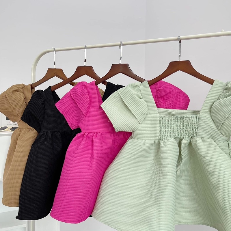 SET ĐỒ XINE SET gồm quần short và Áo babydoll xoè tay bồng thiết kế siêu xinh style ullzang hàn quốc mặc hẹn hò đi chơi