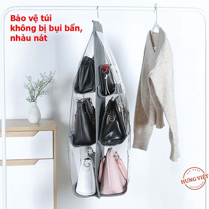 Túi đựng giỏ xách 6 ngăn đa năng treo tường hoặc tủ quần áo, giúp chắn bụi tiện dụng, [TÚI TREO GIỎ]