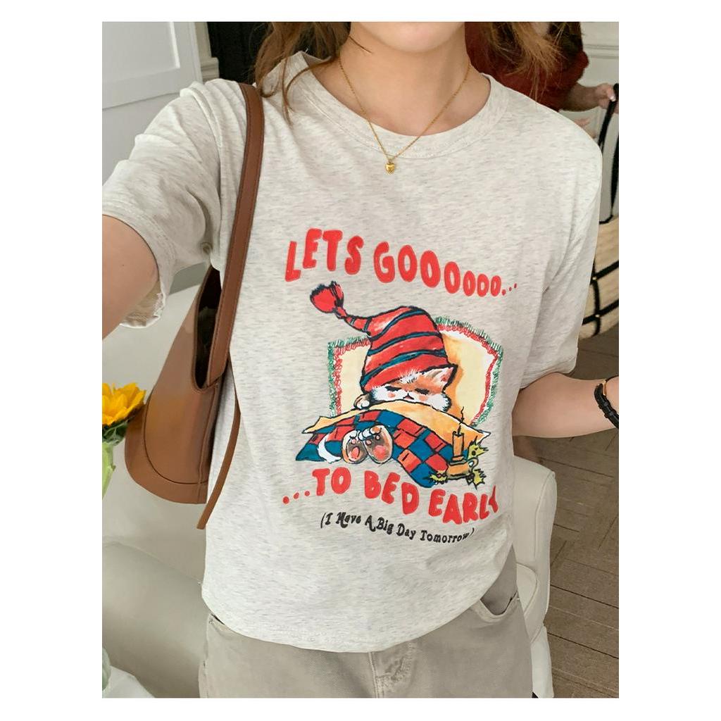 Áo Thun Cotton Dáng Rộng Tay Nửa In Hoạt Hình Thời Trang Mùa Hè Cá Tính 63843