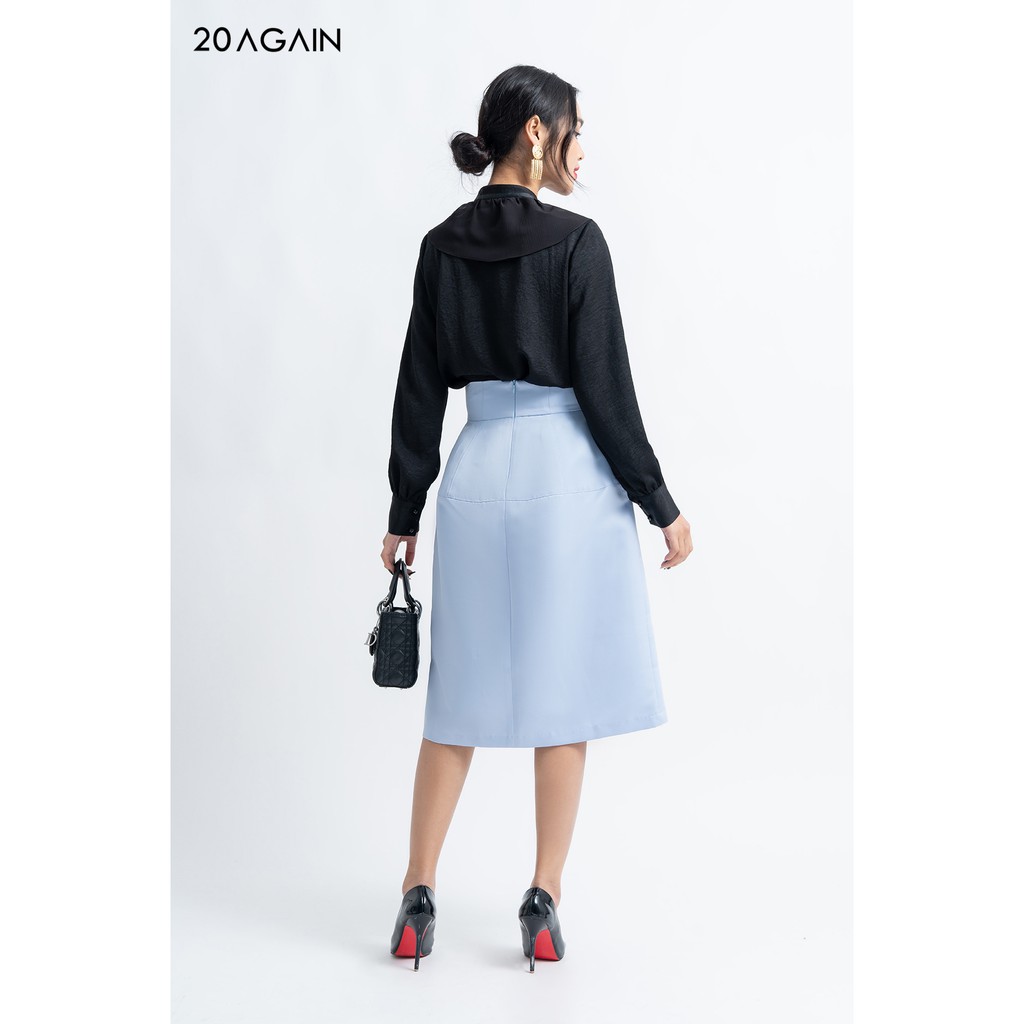 Áo sơ mi cổ vải phối 20AGAIN thiếtkế trẻ trung năng động điểm nhấn nơ ASA0990